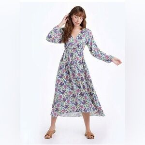 Summersalt The Cinched Waist‎ Caftan Dress Midi Floral Boho Long Sleeve Small